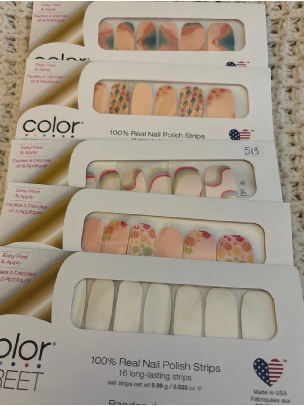 Color Street Peach Floral, Rainbow & Cream Press-On Nail Strips